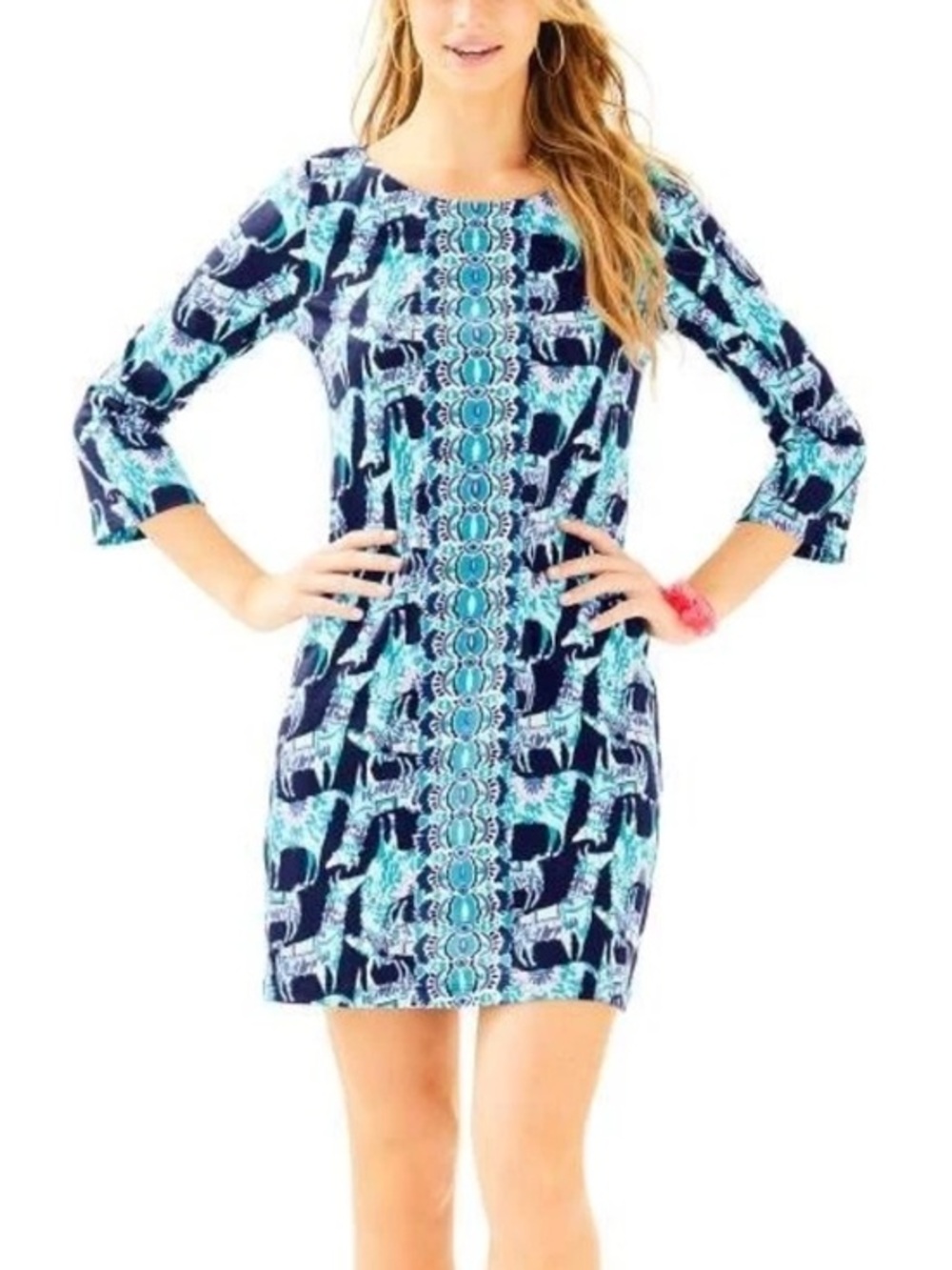 Lilly Pulitzer Bay Alpaca My Bags Engineered Print Pima Cotton Shirt Tunic Dress
